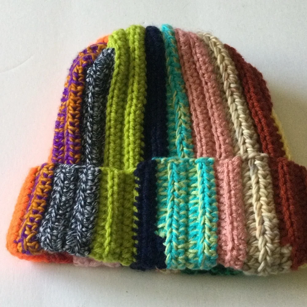 L’REESE HANDMADE MIXED CROCHET BEANIE MULTI COLOR UNISEX OS NWOT